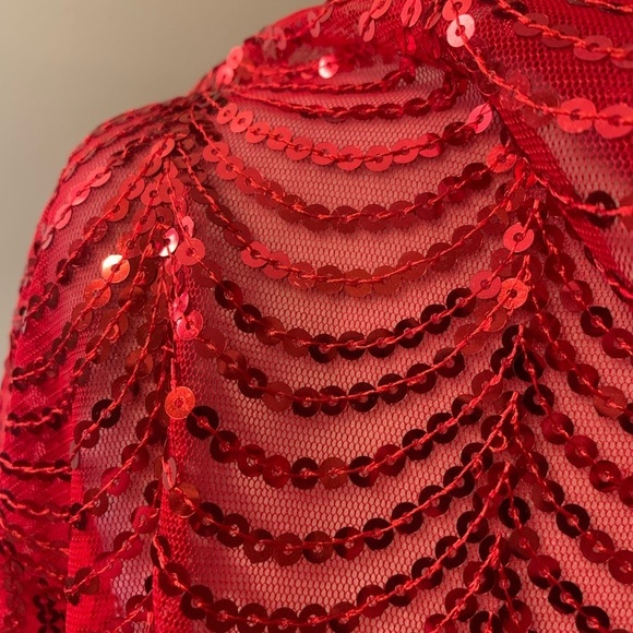 Cejon red sequined shawl sheer wrap, one size - Picture 6 of 7